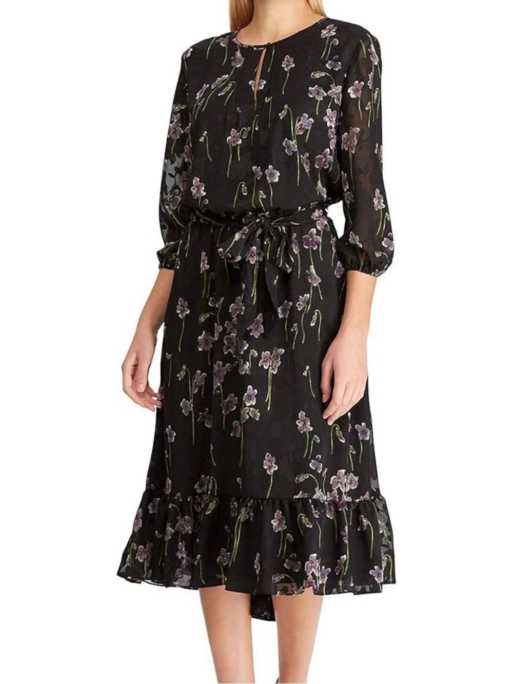 Ralph Lauren Floral Georgette Midi Dress with Ruffle Hem Sz 4